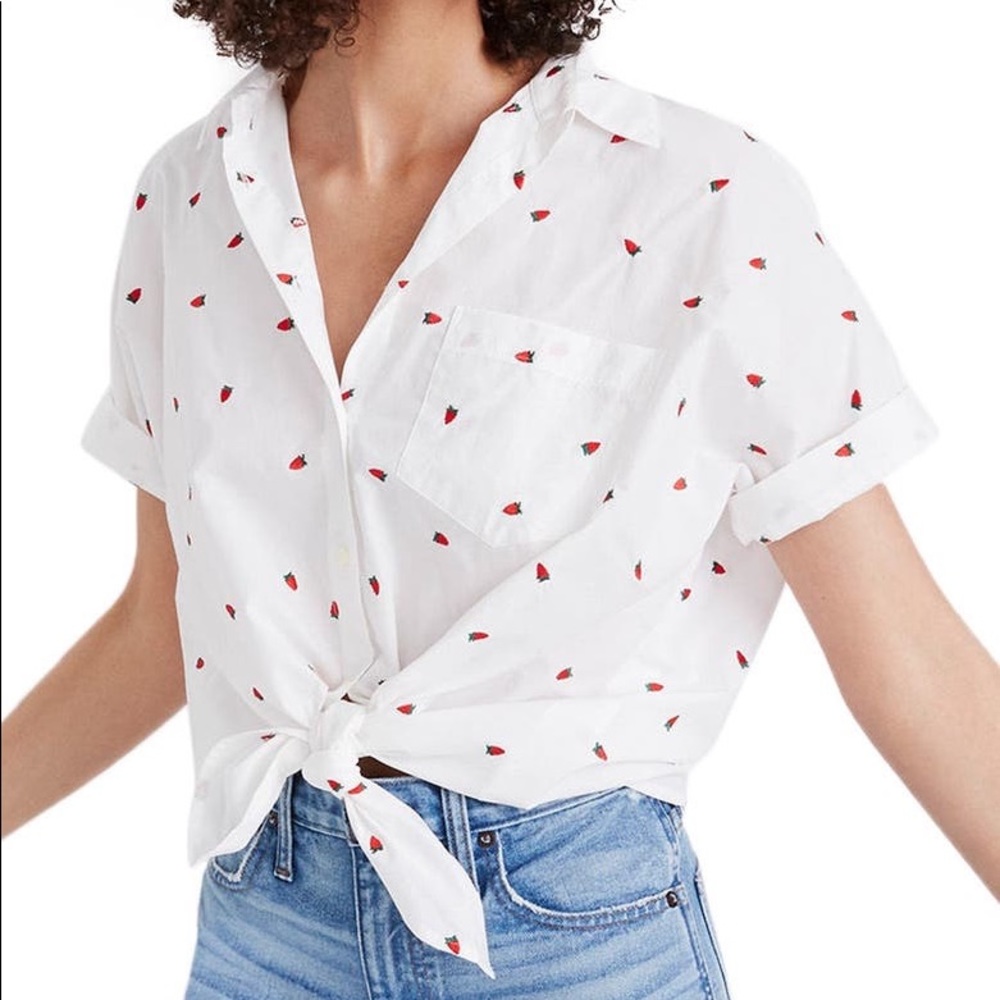 Madewell Strawberry Embroidered Courier Top